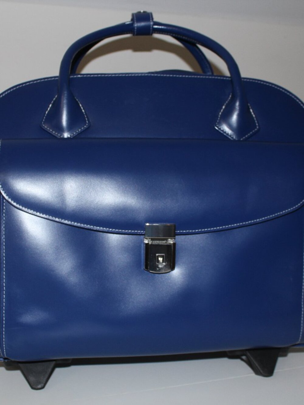 Granville 15 in. Blue Cowhide Leather Carry On Ladies Laptop Briefcase Suitcase